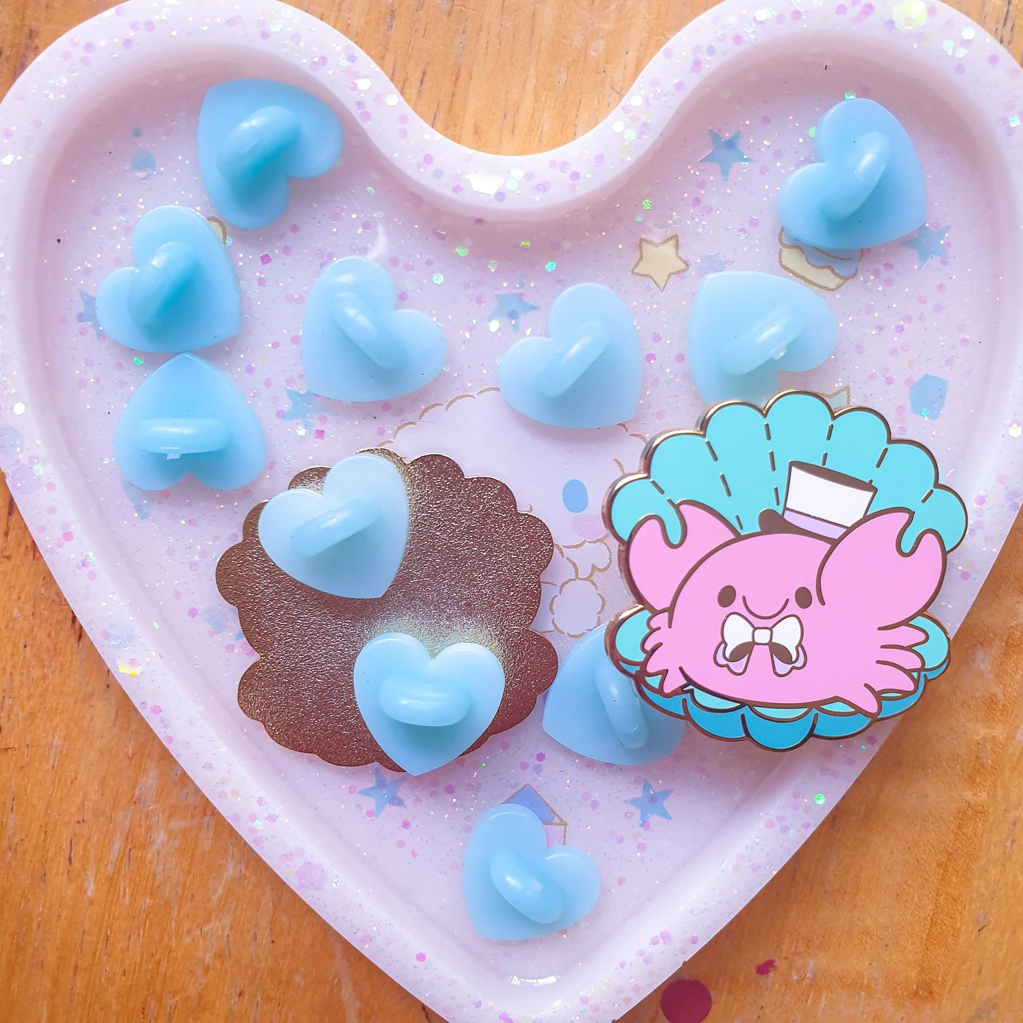 Light Blue Heart Shape Rubber Pin Backs 4pc. - Image 3
