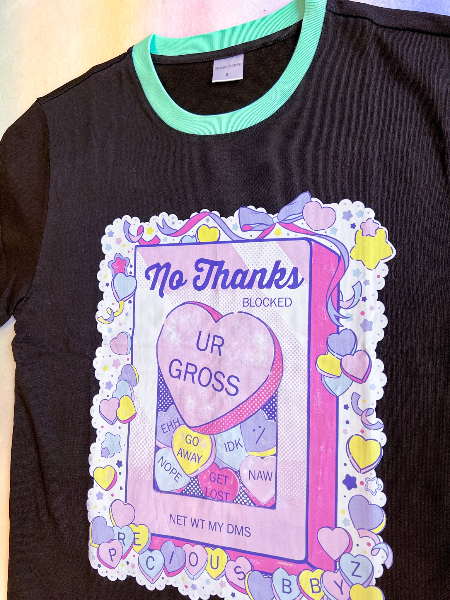 No Thanks Conversation Hearts Contrast T-Shirt - Image 3